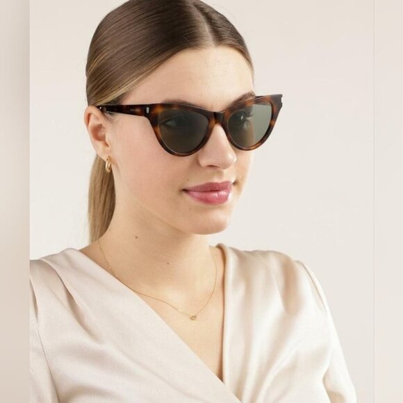 NEW Saint Laurent Women's Sunglasses Cat Eye Havana Green SL425 003 54-19-140